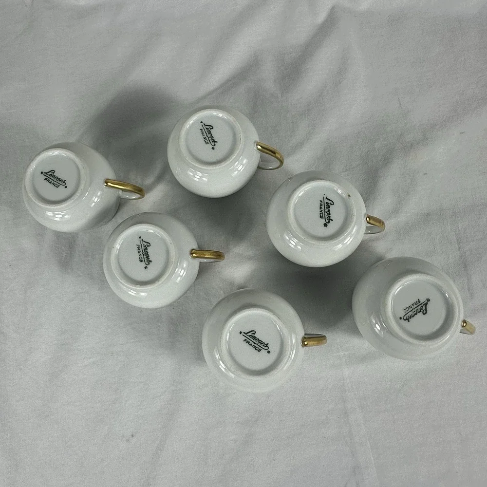 6 Antique Limoges Pot de Crème France Coiffe Porcelain White‎ And Gold
